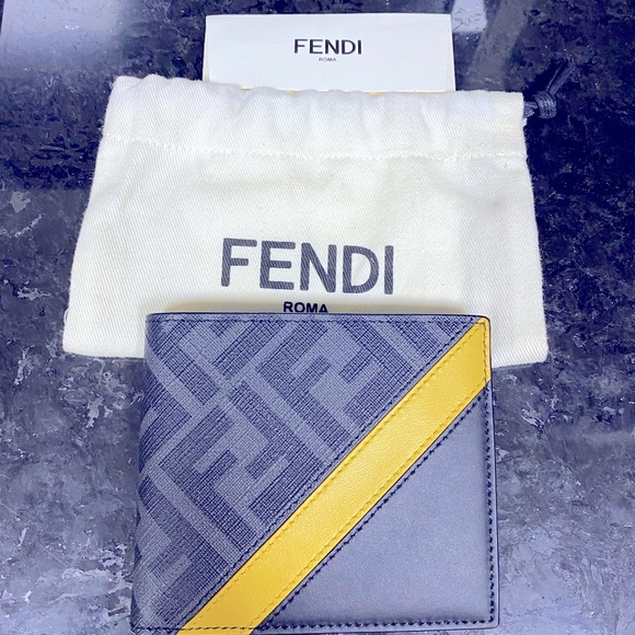 Fendi Other - FENDI Mens Wallet Grey fabric/calfskin bi-fold wallet NEW w/DUSTBAG